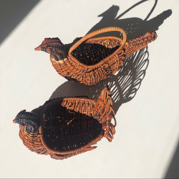 Vintage Woven Wicker Pair of Bird Baskets Set of 2 MCM Boho - Picture 7 of 8
